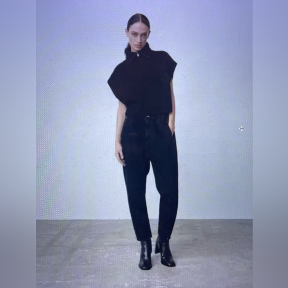 Zara Paperbag Baggy Barrel Leg Black Jeans